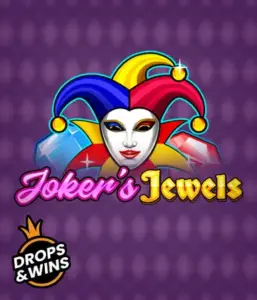 Experience the colorful charm of the Joker's Jewels game by Pragmatic Play, highlighting a charming joker's mask embellished with a vivid jester hat. This graphic conveys the joyful spirit of traditional joker games, set against a deep purple background. Perfect for casino game enthusiasts, offering a entertaining adventure. 