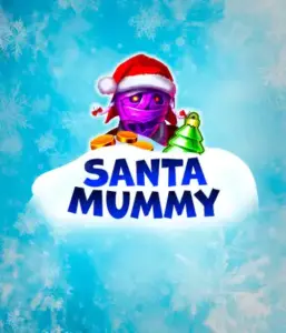  Experience the whimsical "Santa Mummy" slot game by Belatra, showcasing a mummified Santa decked out in festive holiday attire. This colorful image portrays the mummy with a vivid purple hue, wearing a Santa hat, against a backdrop of snowy blue with frosty snowflakes. The game's title, "Santa Mummy," is prominently displayed in large, icy blue letters.