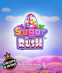 Experience the colorful world of the Sugar Rush slot game by Pragmatic Play, with a bright candy dispenser against a dreamy candyland background. This graphic evokes the fun and excitement of the slot, adorned with bright candies and enticing typography. Great for candy lovers, delivering a delightful gaming experience. 